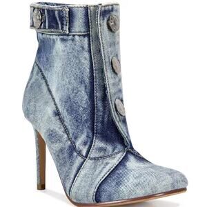 Azalea Wang Moriah Denim Stiletto Booties 6.5 Baddie Y2K Heels NWT